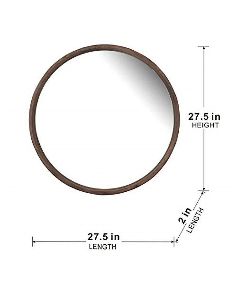 Laoties 28" Rustic Round Wood Wall Mirror, Farmhouse Fir Wood Circle Mirror for Living Room