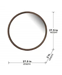 Laoties 28" Rustic Round Wood Wall Mirror, Farmhouse Fir Wood Circle Mirror for Living Room