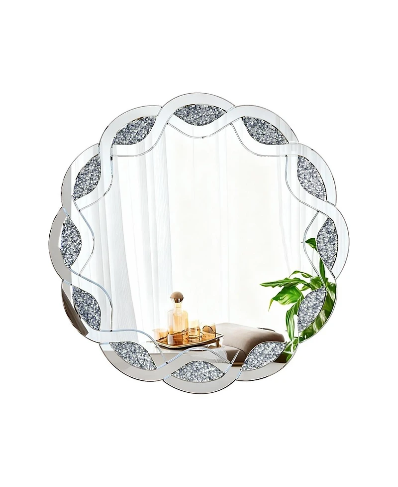 Laoties 31.5" Round Wall Mirror, Diamond Decorative Vanity Mirror for Bathroom, Entryway and Living Room