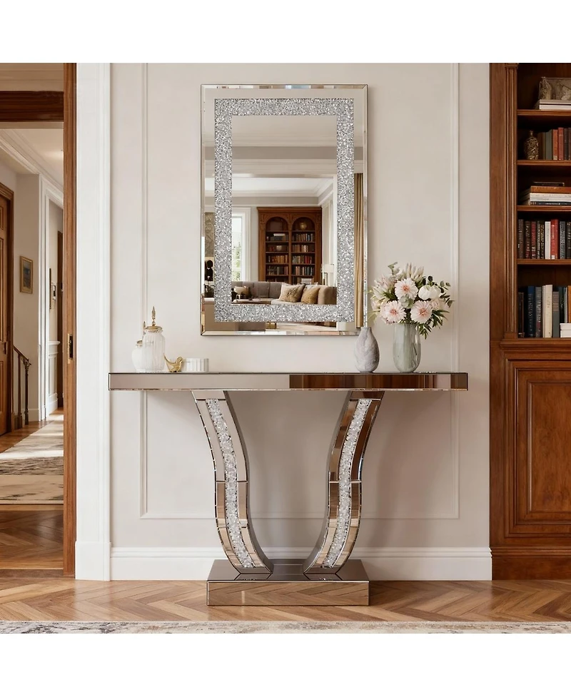Laoties 36" x 24" Luxury Diamond Wall Mirror Decorative Vanity Mirror for Entryway and Living Room