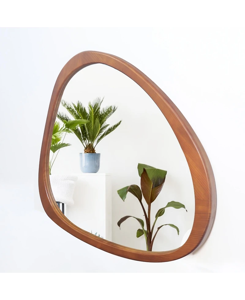 Laoties 45" Asymmetrical Solid Pine Wood Wall Mirror, Large Decorative Mirror for Living Room