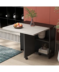 homfan Folding Drop Leaf Dining Table Set Expandable Table with 2 Storage Racks and 6 Wheels, Modern Industrial Seats 4-6