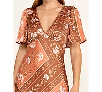 Trixxi Juniors' V-Neck Flutter-Sleeve Slim-Fit Midi Dress