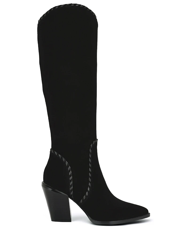 Nine West Women's Rosco Suede Whipstitch Block Heel Tall Boots