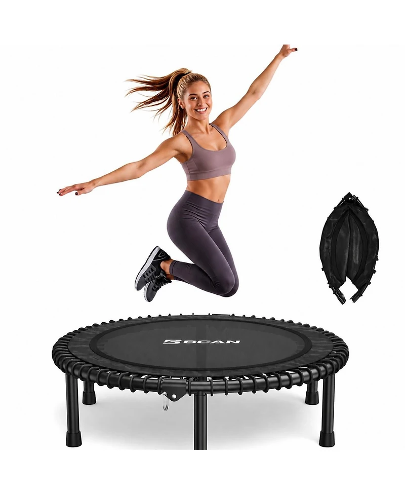 Bcan 450/550LBS Foldable Mini Trampoline for Adults, 40/48 inches Fitness Rebounder with Bungees, Quiet Stable Exercise
