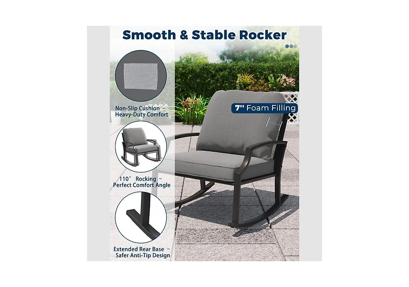 Aecojoy 4-Piece Outdoor Patio Furniture Set with Rocking Chair, Metal Conversation Bistro