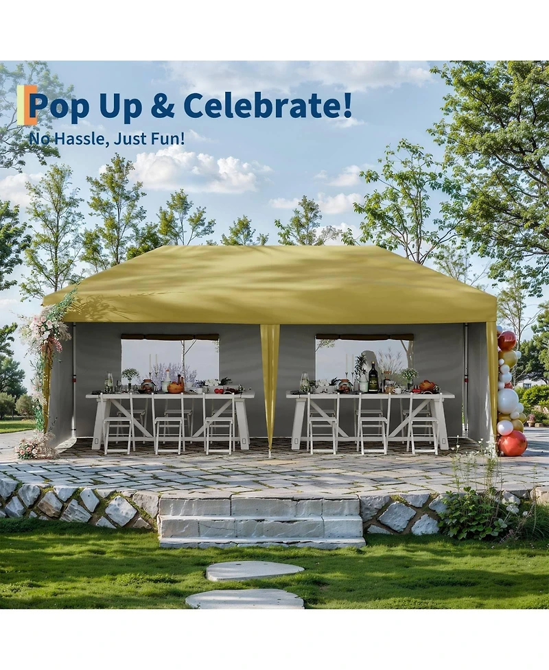 homfan 10x20 Pop Up Canopy Tent With 4 Sidewalls, One-Button Setup, Adjustable Height, Roller Bag