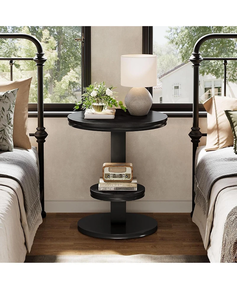 Tribesigns Round End Table, 2 Tiers Side Table with Storage Shelf, C-Shaped Frame for Small Spaces, Living Room, Easy to Assemble