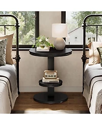 Tribesigns Round End Table, 2 Tiers Side Table with Storage Shelf, C-Shaped Frame for Small Spaces, Living Room, Easy to Assemble