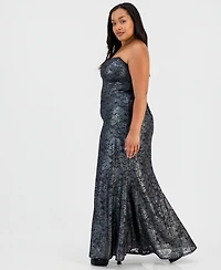 B Darlin Trendy Plus Corset Metallic Gown