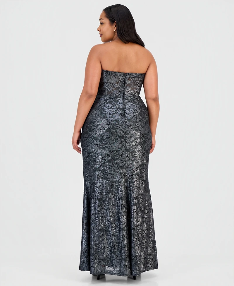 B Darlin Trendy Plus Corset Metallic Gown