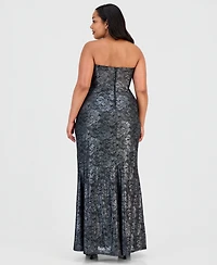 B Darlin Trendy Plus Corset Metallic Gown