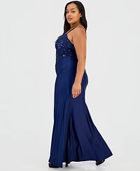 B Darlin Trendy Plus Sequinned Pleated Gown