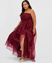 B Darlin Trendy Plus Ruffled Strapless Gown