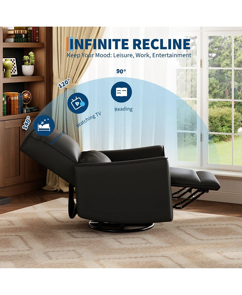 homfan Manual Swivel Rocking Recliner Chair – High Backrest, Padded Armrests, Lumbar Support, Ergonomic Single Sofa for Living Room, Nursery, or Home