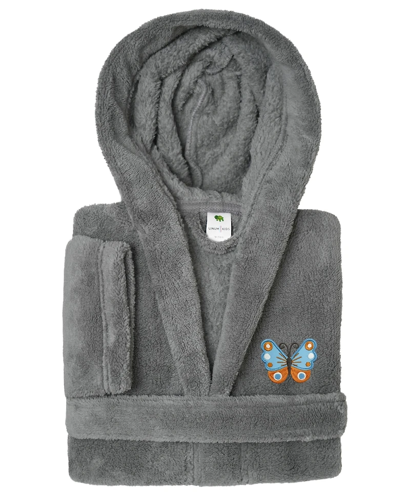 Linum Home Kids Butterfly Super Plush Double-Brushed Hooded Bathrobe