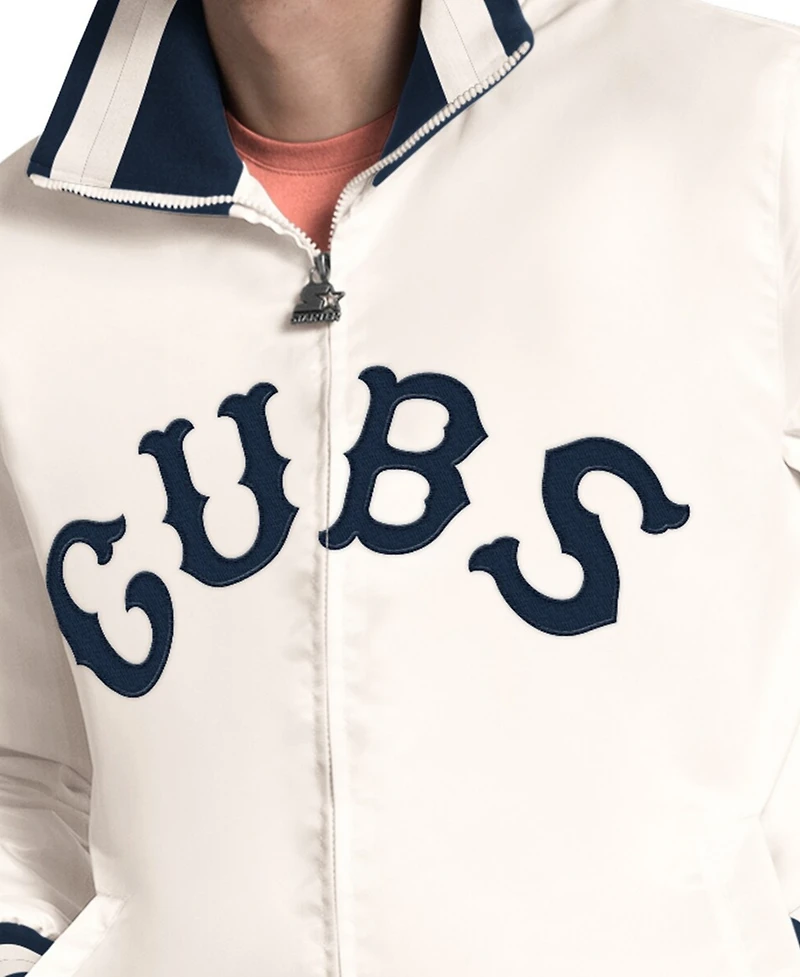 Starter Men's White Chicago Cubs The Captain Cooperstown Logo Full-Zip Varsity Jacket