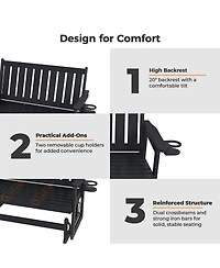 Innovaze 2-Person Hips All-Weather Outdoor Glider Bench, Heavy-Duty Patio Rocking Loveseat with Removable Cup Holders