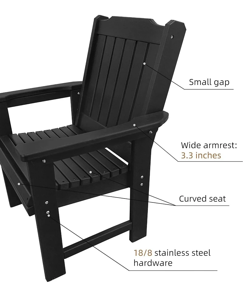 Hdpe All-Weather Outdoor Patio Dining Chair, Heavy-Duty Garden Backyard Armchair with Stainless Steel Hardware