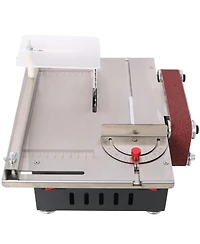 Mini Table Saw Belt Sander, Stainless Steel Top, 4 Blades,10 Sanding Belts,7 Gear 0-90 Adjustable Angle,Diy Cutting Tool for Wood Pcb Acrylic Plastic