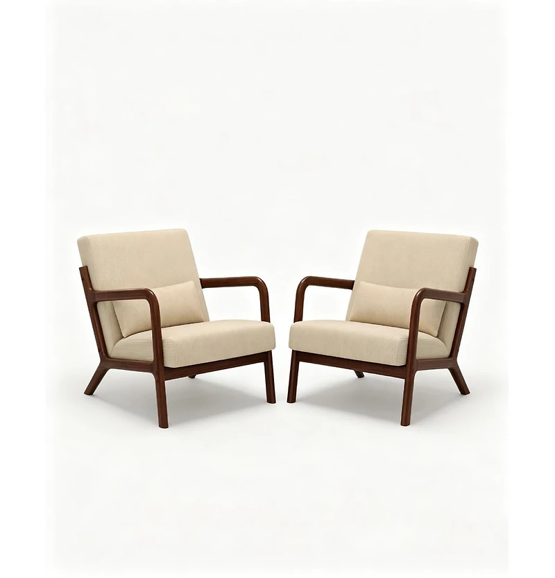 gaomon 2-piece corduroy accent chairs with mid-century design, sturdy wood frame, lumbar pillow, and comfy seating for living room or bedroom.