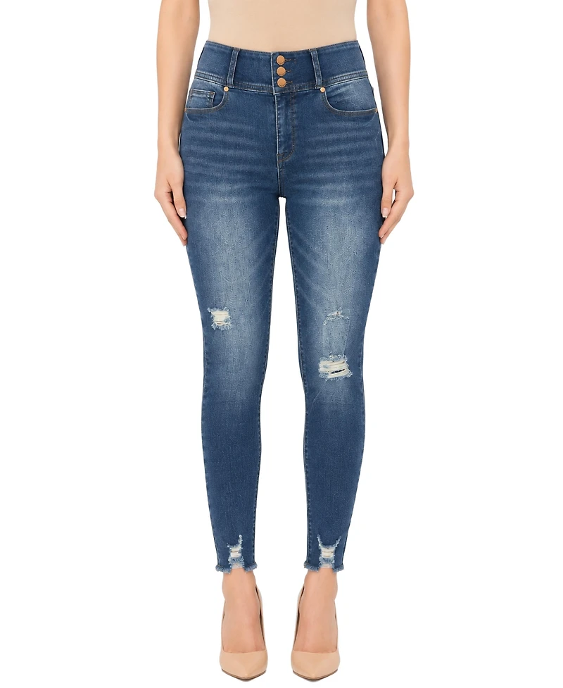 Indigo Poppy Women's Three Button Tummy Tuck High Rise Skinny