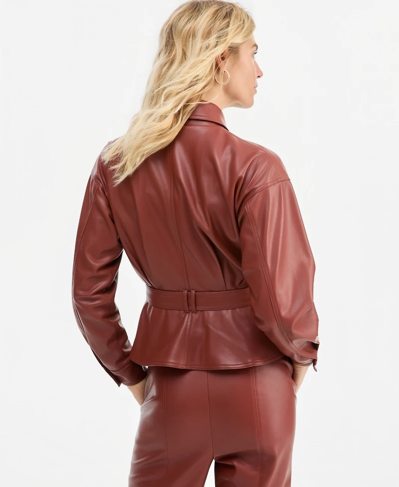 I.n.c. International Concepts Women's Belted Faux Leather Peplum Shirt Jacket, Macy's Exclusive