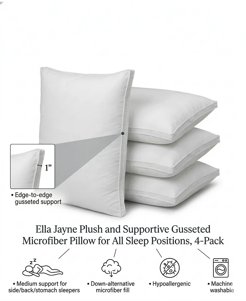 Ella Jayne Plush and Supportive Gusseted 4-Pack Pillow