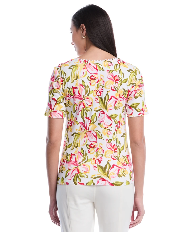 Rafaella Petite Petal Print Short-Sleeve Top
