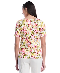Rafaella Petite Petal Print Short-Sleeve Top
