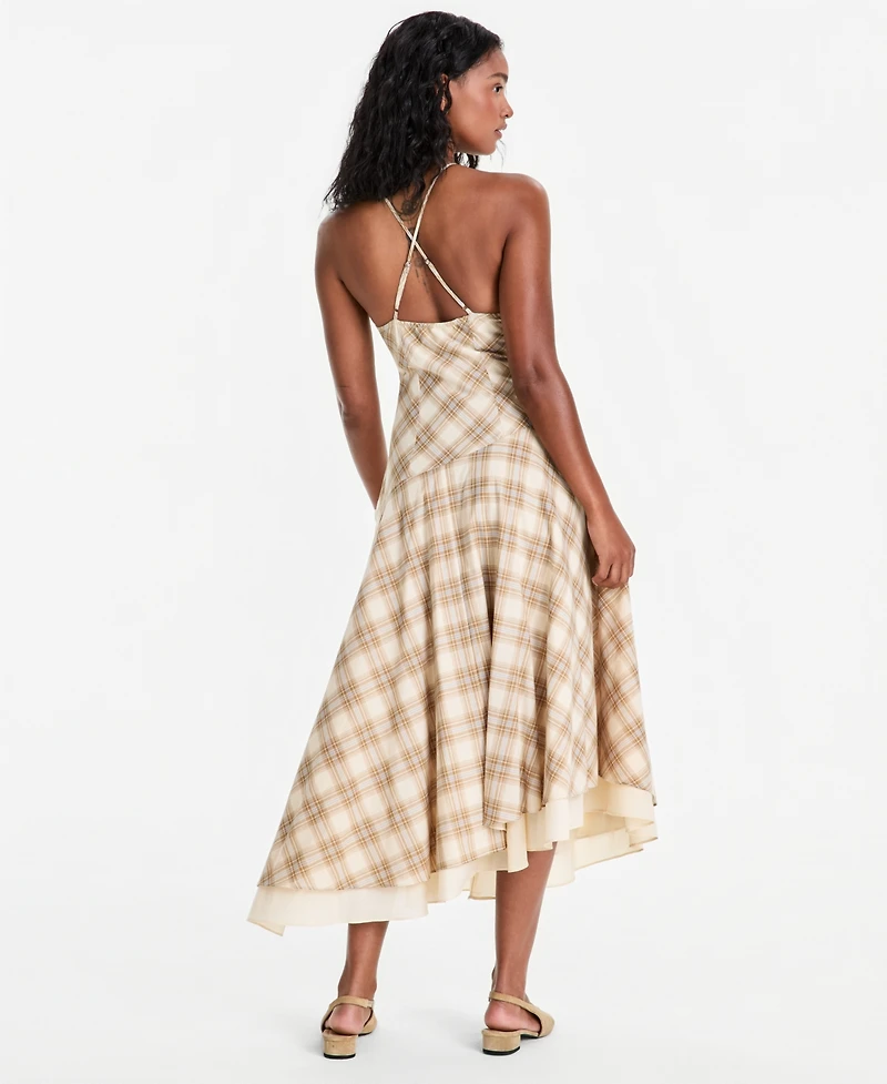 And Now This Women's Cotton Plaid Cami-Strap Asymmetric Dress, Macy's Exclusive