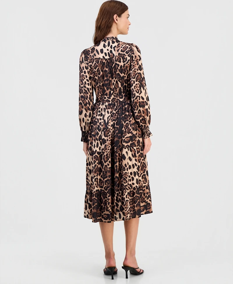 T Tahari Women's Printed Tie-waist Smocked-Cuff Midi Dress