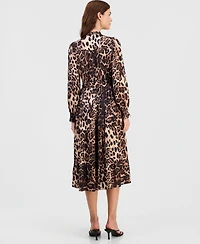 T Tahari Women's Printed Tie-waist Smocked-Cuff Midi Dress