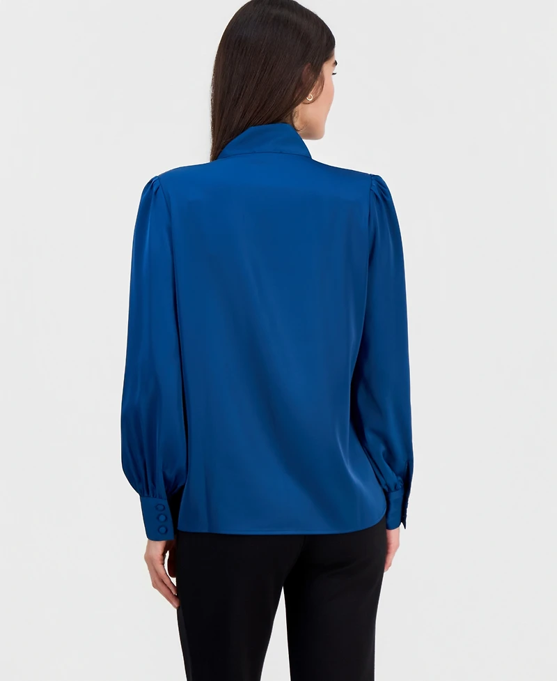 T Tahari Women's Tie-Neck Long-Sleeve Blouse