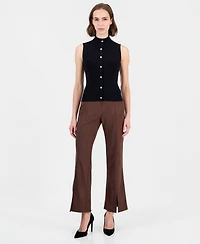 T Tahari Women's Sleeveless Ribbed Mock-Neck Sweater