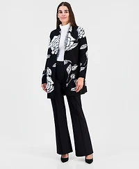 T Tahari Women's Floral-Jacquard Open-Front Cardigan
