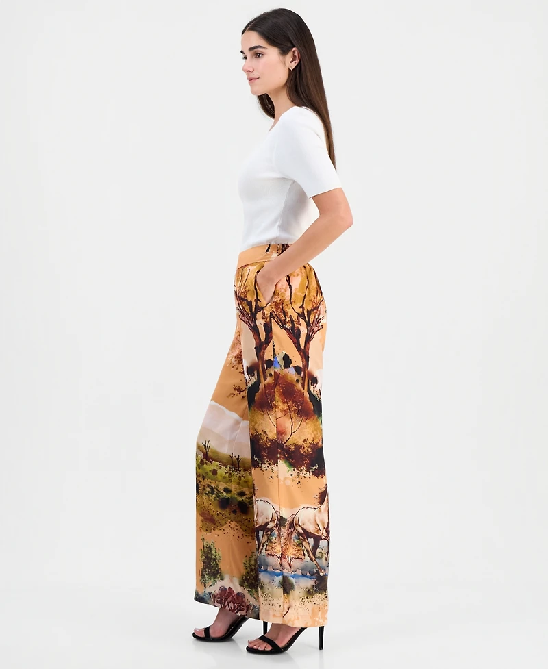 T Tahari Women's Printed Pull-On High-Rise Pants
