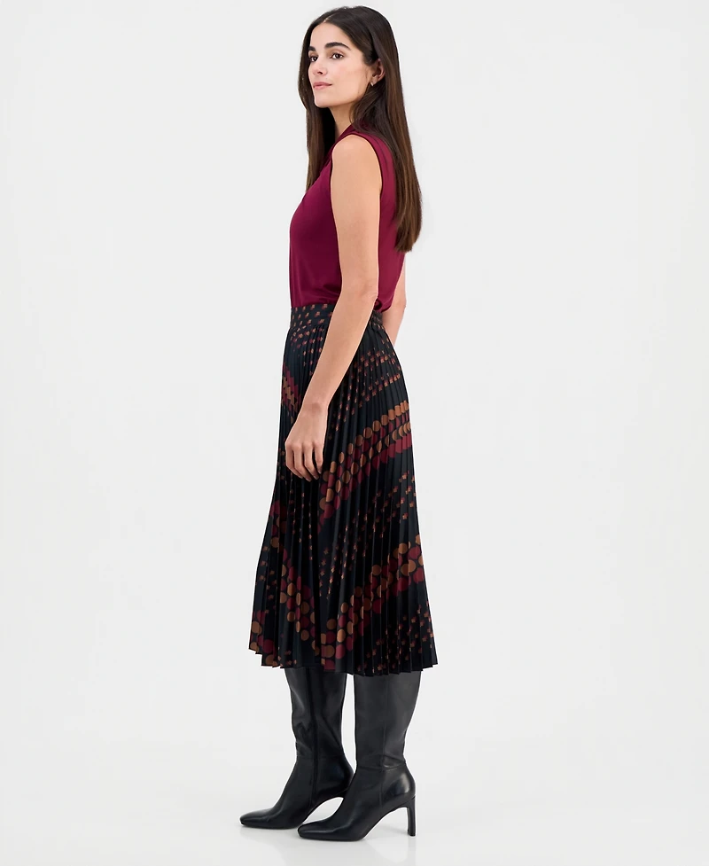 T Tahari Women's Printed Pull-On Pleated Midi Skirt