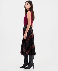 T Tahari Women's Printed Pull-On Pleated Midi Skirt