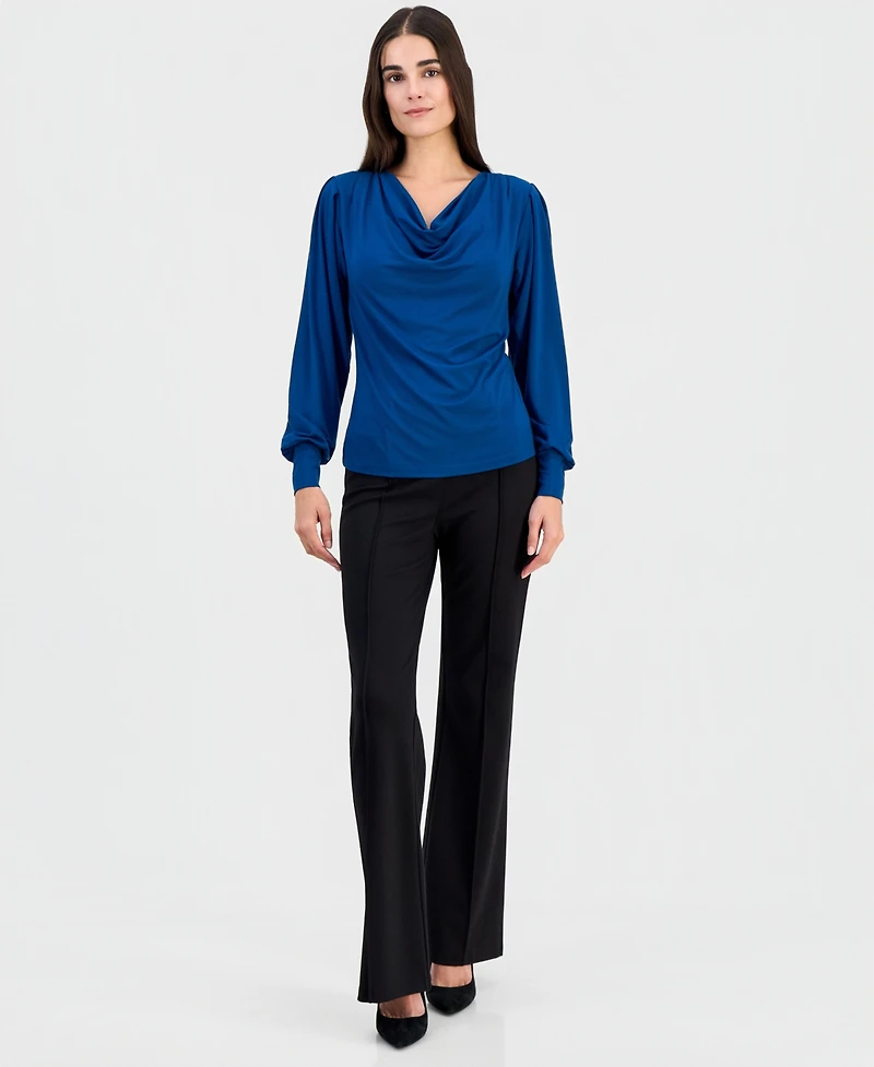 T Tahari Women's Cowl-Neck Balloon-Sleeve Top