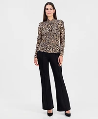 T Tahari Women's Printed Draped-Neck Long-Sleeve Top