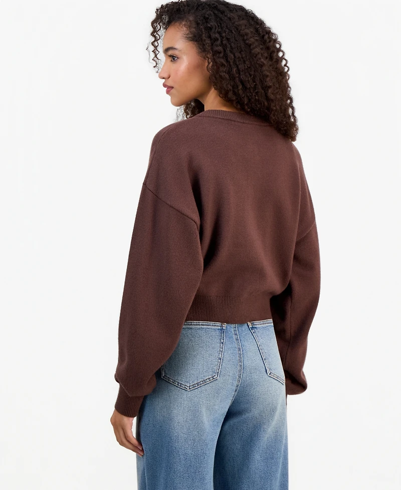Pink Rose Juniors' Crewneck Cropped Cardigan
