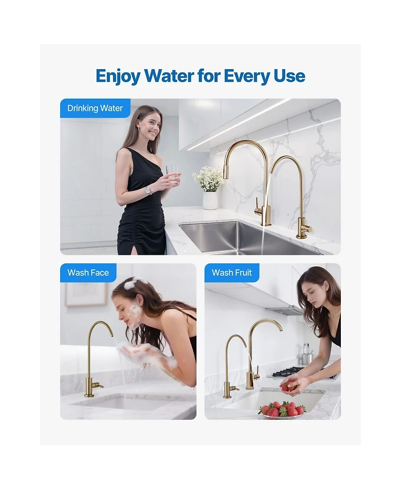 Phying Brushed Gold Faucet Stainless Steel Filter Water Faucet With Solid Brass Valve Anti Rust Durable Purifier Faucet