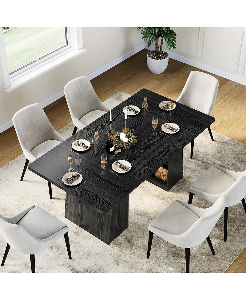 homfan Modern Dining Table, Rectangular Wooden Kitchen Table for 4-6 People, Long Dinner with Storage Room,