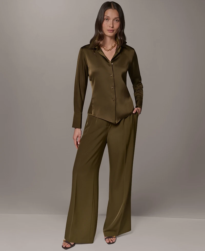 Donna Karan New York Petite Collared Button-Up Blouse