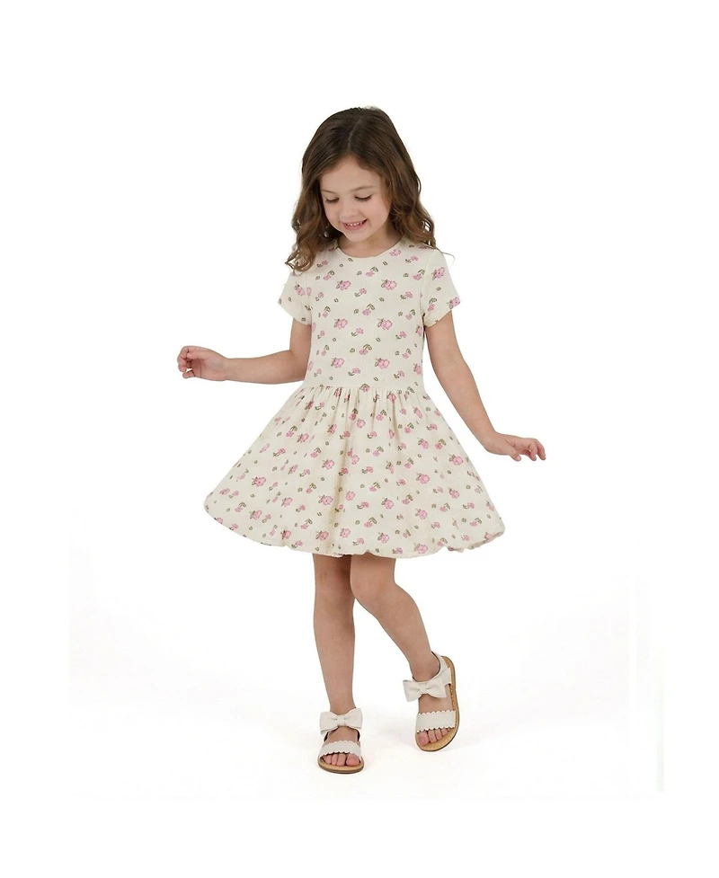 Andy & Evan Toddler Girls Blush Floral Knit Seersucker Bubble Dress