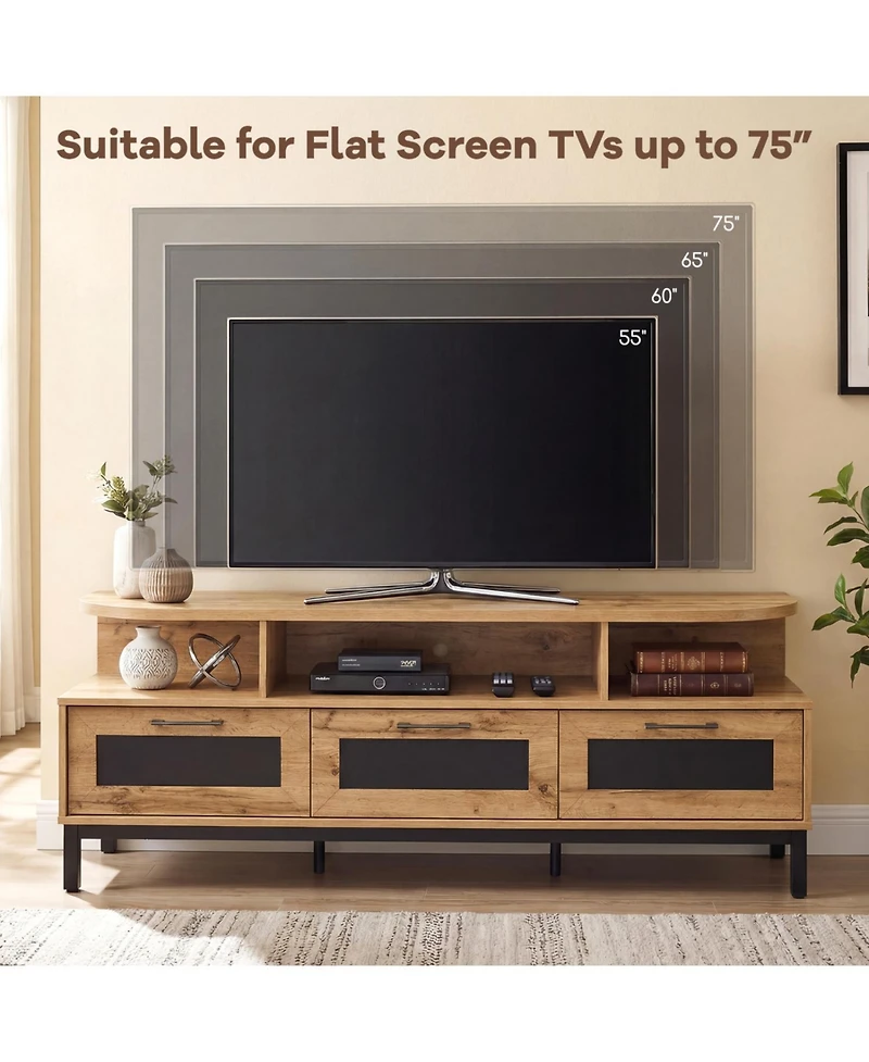 Slickblue Modern Tv Stand with 3 Drawers and Open Shelves
