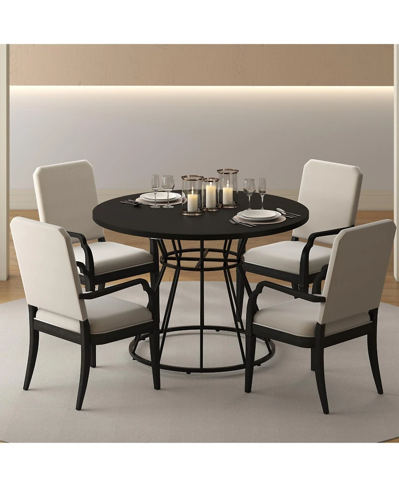 Slickblue Farmhouse Style Round Dining Table 47 Inch Wooden Top for 4 Seats