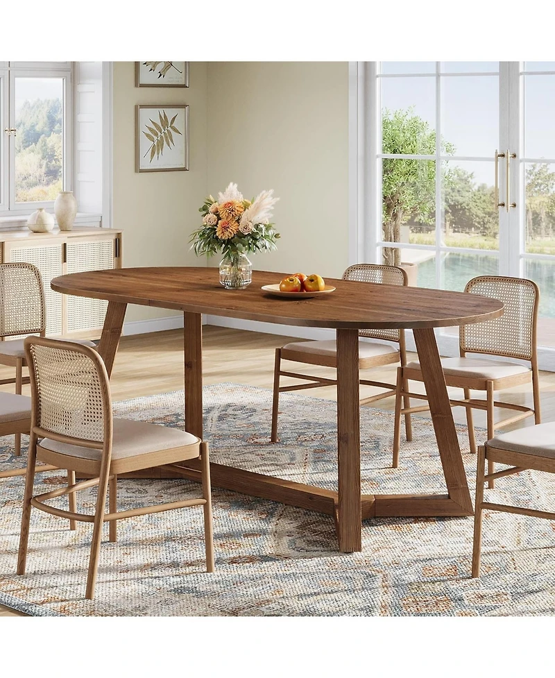 Tribesigns 63" Solid Wood Oval Dining Table, Farmhouse Kitchen Table for 4-6 People