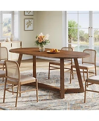 Tribesigns 63" Solid Wood Oval Dining Table, Farmhouse Kitchen Table for 4-6 People